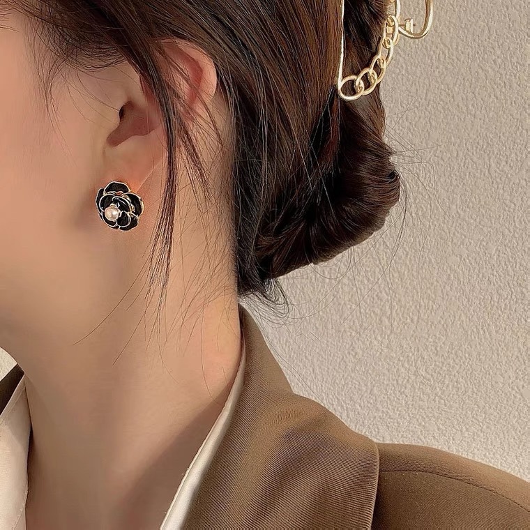 Bông tai mạ bạc 925 hình hoa trà sang trọng phong cách retro Hàn quốc