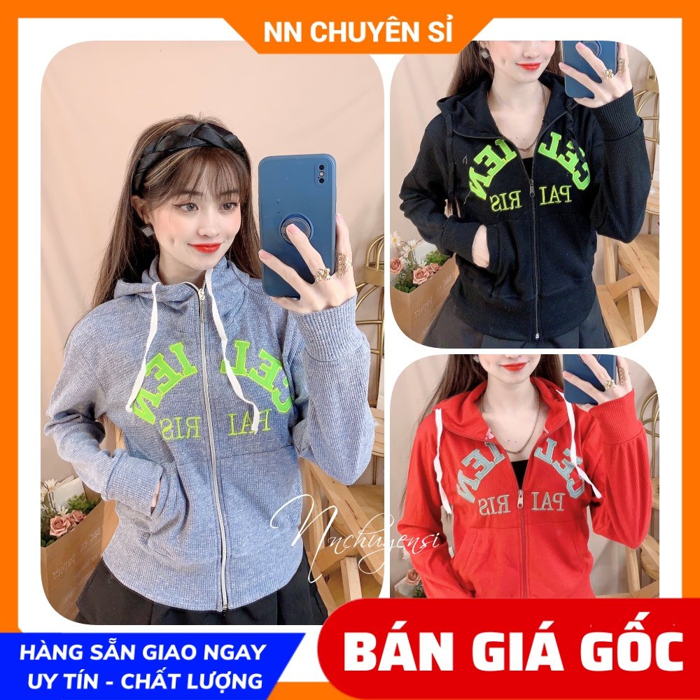 Áo khoác chống nắng nữ có nón chất thun gân tăm mềm co giãn lên phom ôm dáng thêu chữ dễ thương TP116