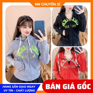 Áo khoác chống nắng nữ có nón chất thun gân tăm mềm co giãn lên phom ôm dáng thêu chữ dễ thương TP116