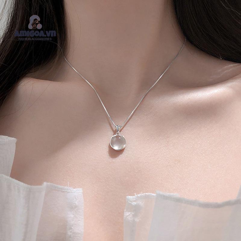✨✨Vòng cổ Mặt Tròn Trong Suốt Phối Đá Opal Trắng Thời Trang Cho Nữ
