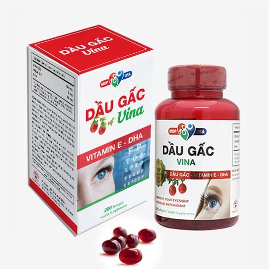Dầu Gấc Vina – Hỗ trợ bổ mắt, ngăn ngừa suy giảm thị lực, thoái hóa điểm vàng (Hộp 200 viên)