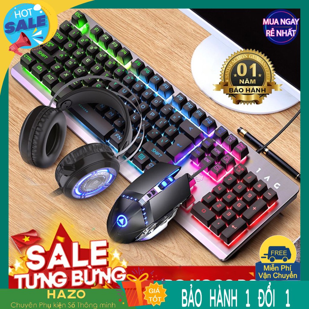 Combo Bộ Bàn Phím Giả Cơ 1AC K002 Black RGB - Tai nghe Gaming NUBWO N1 - Chuột Gaming G3Pro - Pad Chuột