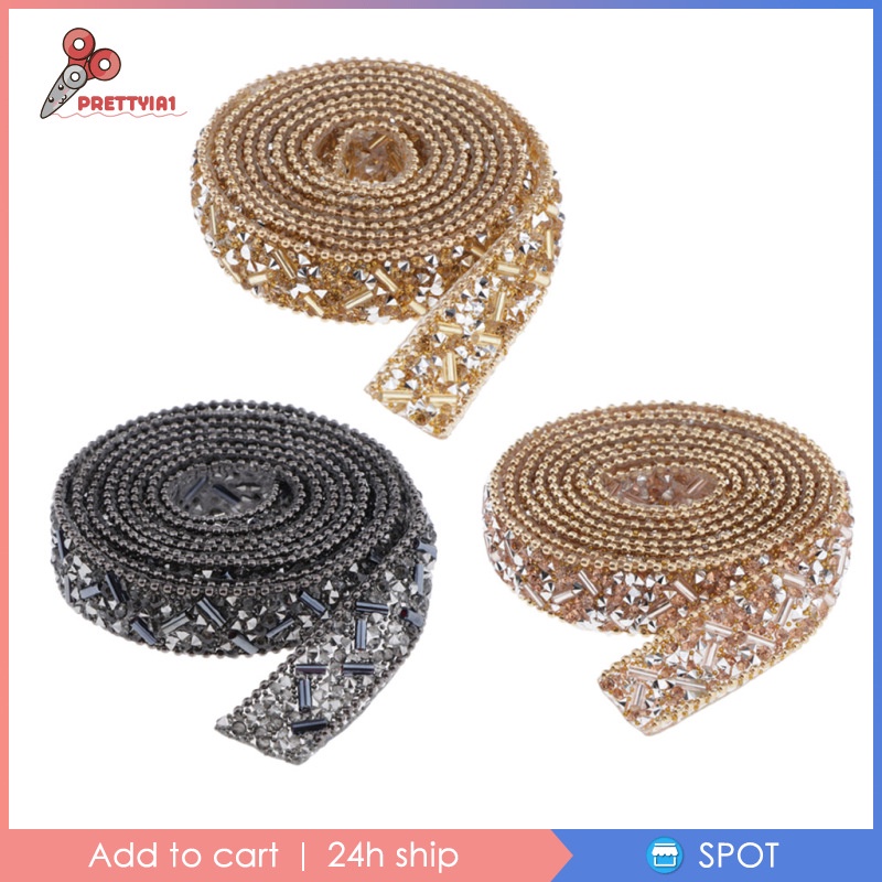 [Prettyia1] Cuộn Dây Ruy Băng Đính Hạt Pha Lê 1yd Trang Trí Túi Xách / Đầm Dự Tiệc