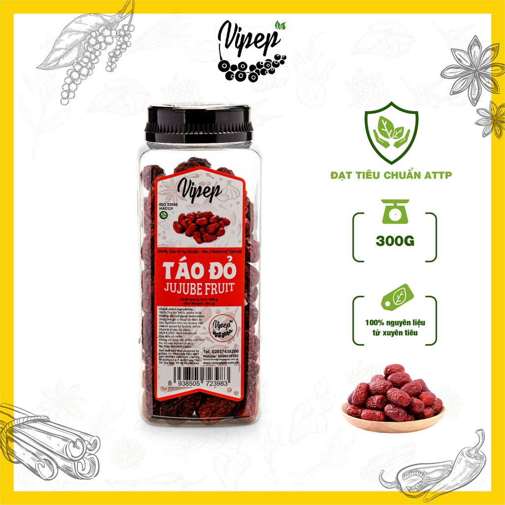 Táo Đỏ Vipep 300g - dưỡng huyết, dưỡng nhan, an thần tốt cho sức khoẻ