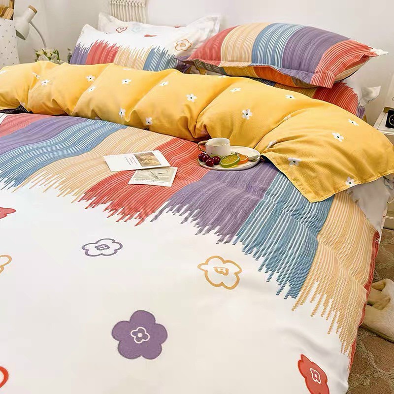 Bộ chăn ga gối Cotton Poly Vanda nhập khẩu họa tiết Hoa lá Miễn Phí bo chun drap giường
