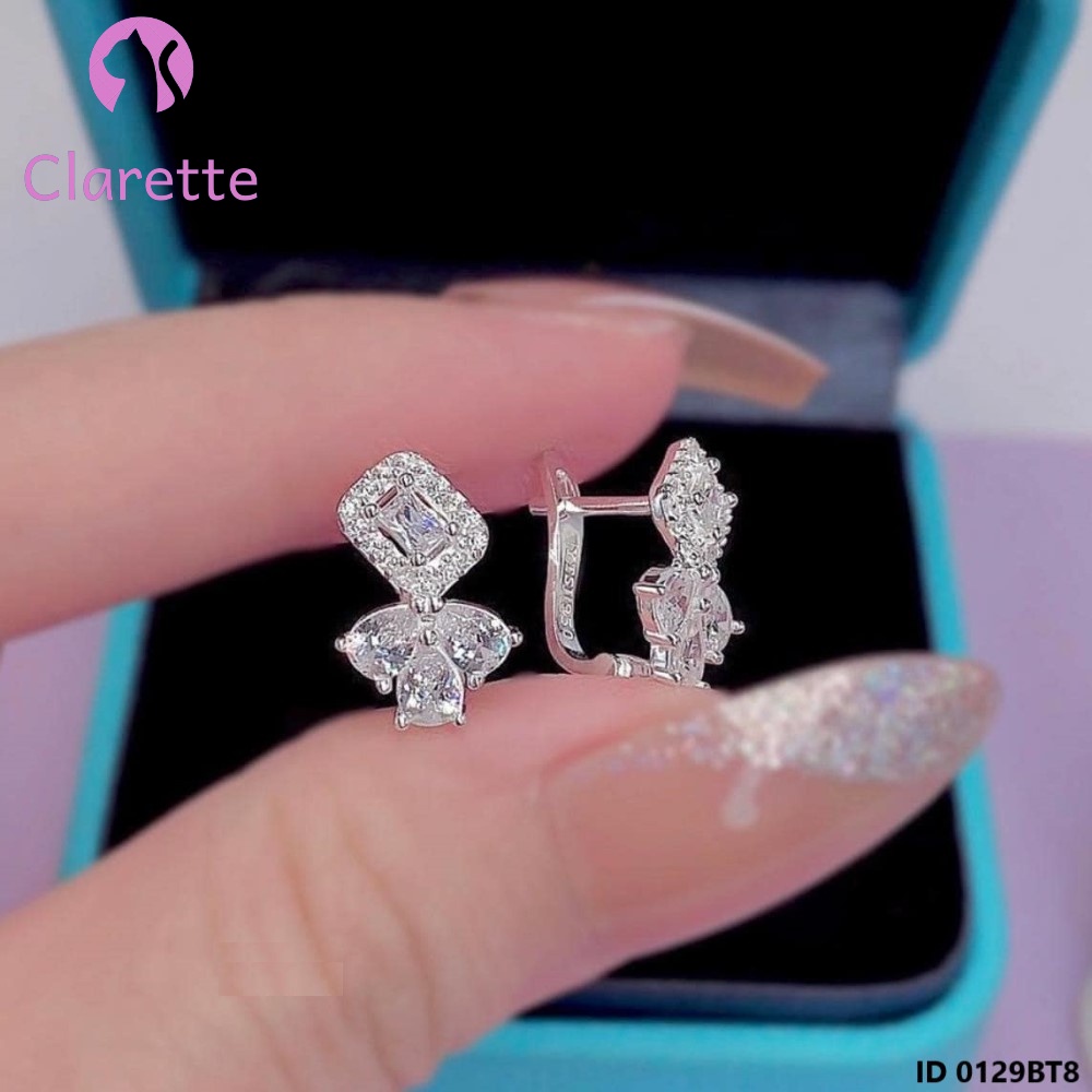 Bông tai bạc bấm hình vuông, tròn, chữ H, hình thoi, hình kim cương, hình chữ X Clarette 0129BT