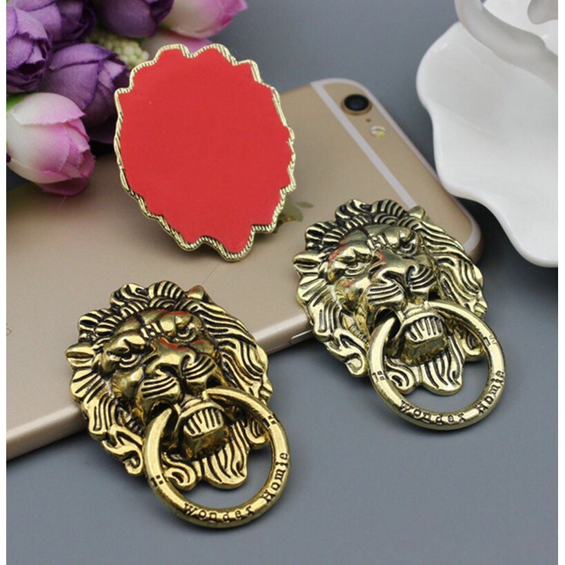 Nhẫn Đỡ Điện Thoại Bằng Đồng Hình Đầu Sư Tử Phong Cách retro Cho iphone samsung huawei xiaomi oppo Giá Đỡ