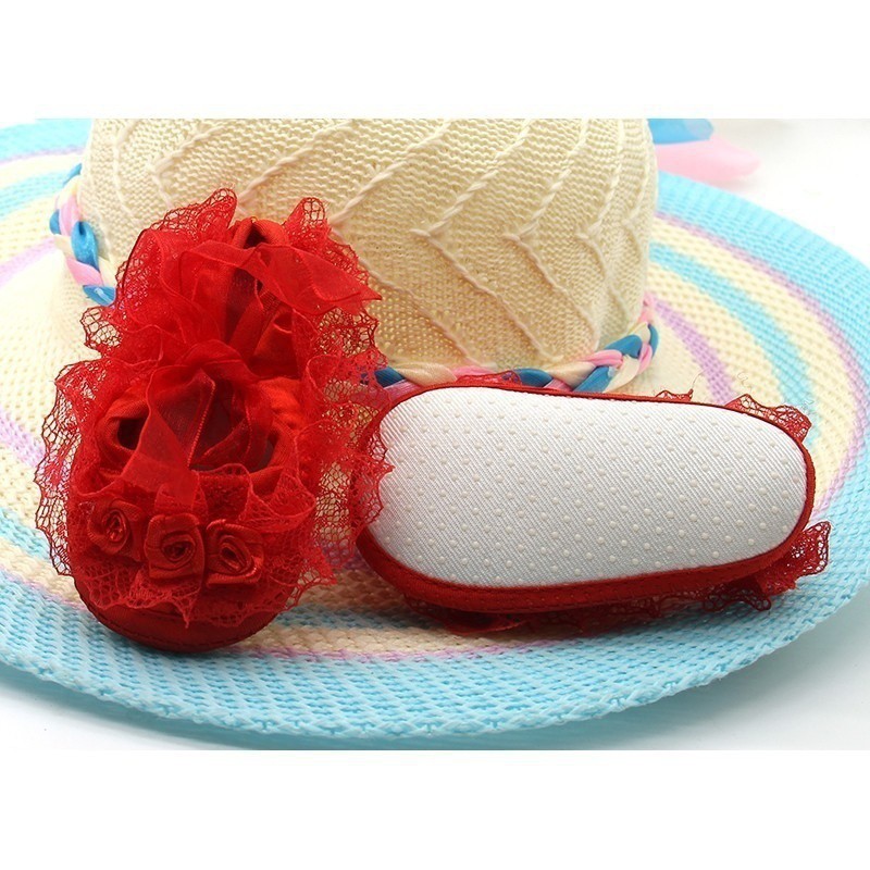 Giày công chúa cotton phối ren xinh xắn cho bé tập đi