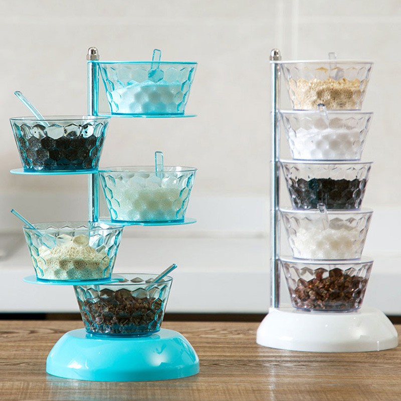 Kệ đựng gia vị nhà bếp thông minh 4 tầng, khay xoay đa năng có nắp đậy | BigBuy360 - bigbuy360.vn