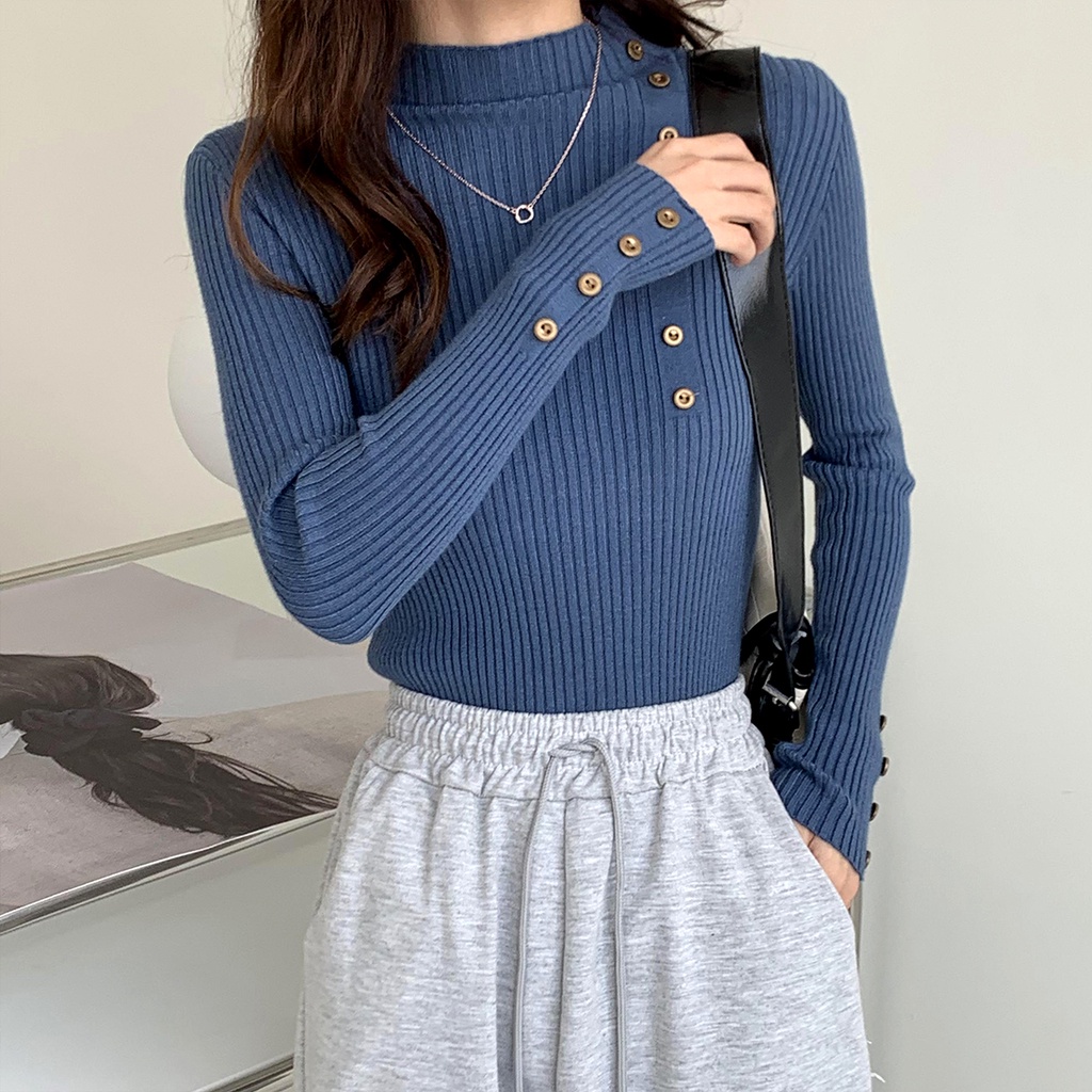 Áo len tay dài cổ cao thời trang xinh xắn cho nữ