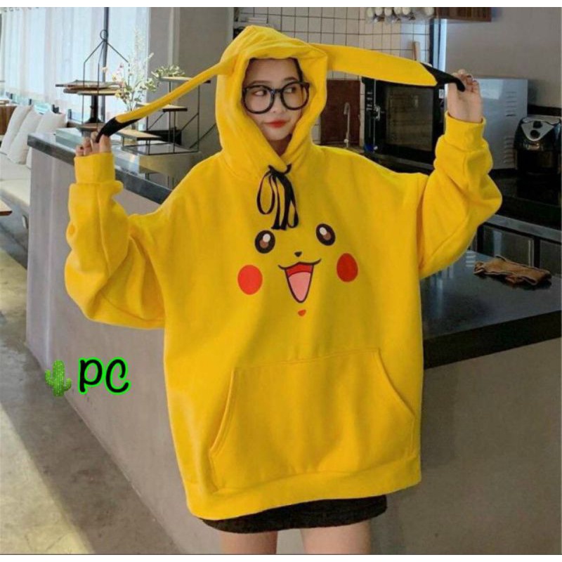 Áo hoodie unisex nam nữ chất nỉ ngoại,Áo chui đầu có túi form rộng in hoạt hình pikachu dễ thương