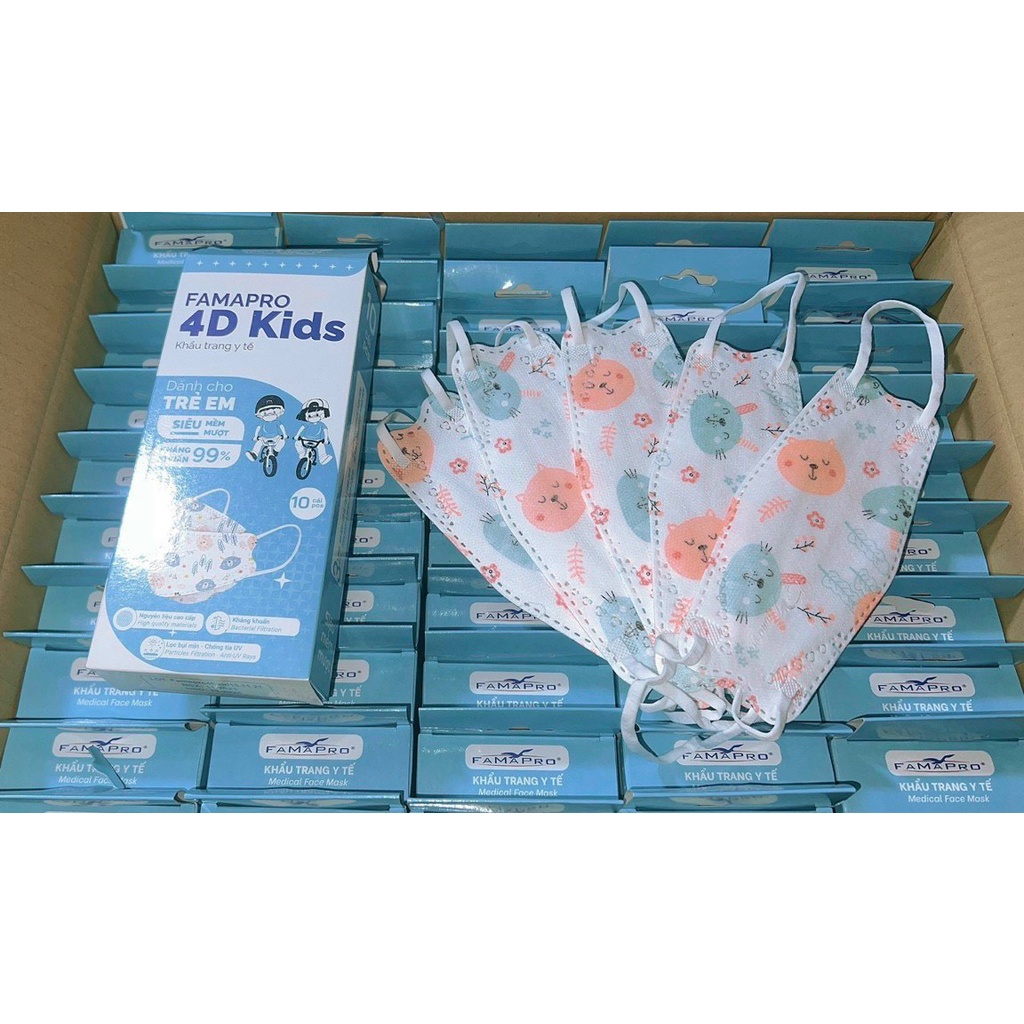 Túi 10 Cái Khẩu Trang Cho Bé 4D KF94 Hoạ Tiết cho Bé từ (3-15 tuổi)