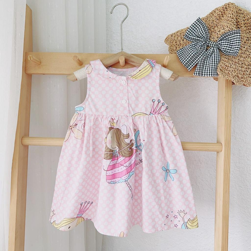 Váy hè sát nách cổ sen chất thô mát cho bé gái 1-6 tuổi