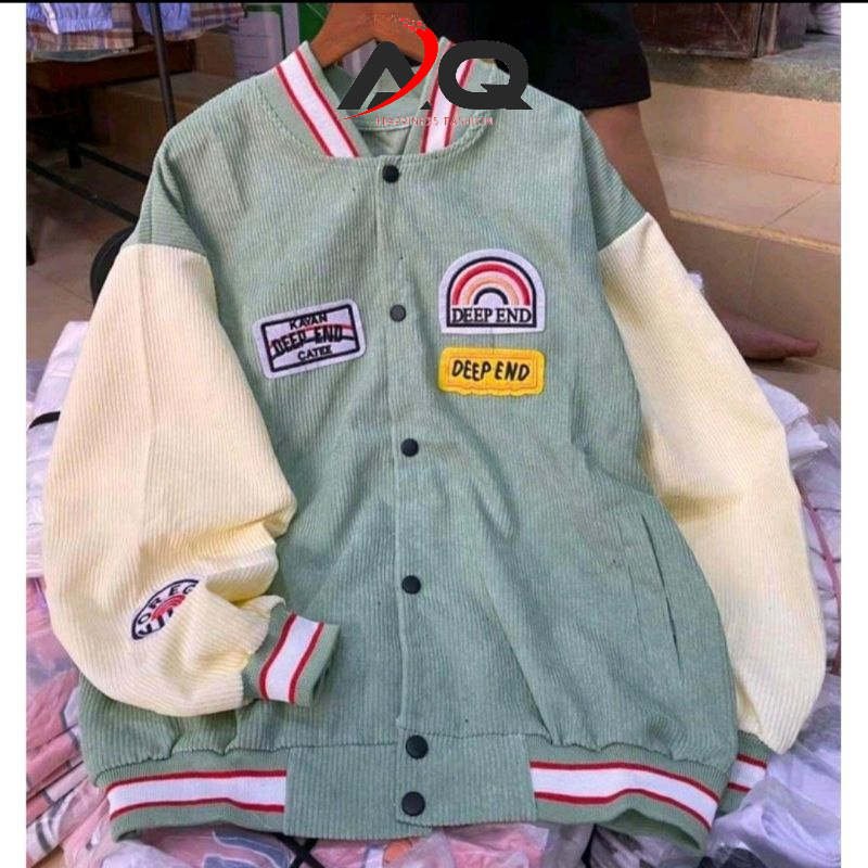 Áo bomber varsity jacket Unisex Form rộng nhung tăm Hình thêu 100% Áo khoác nam nữ Gonz Bóng chày- AQ STORE