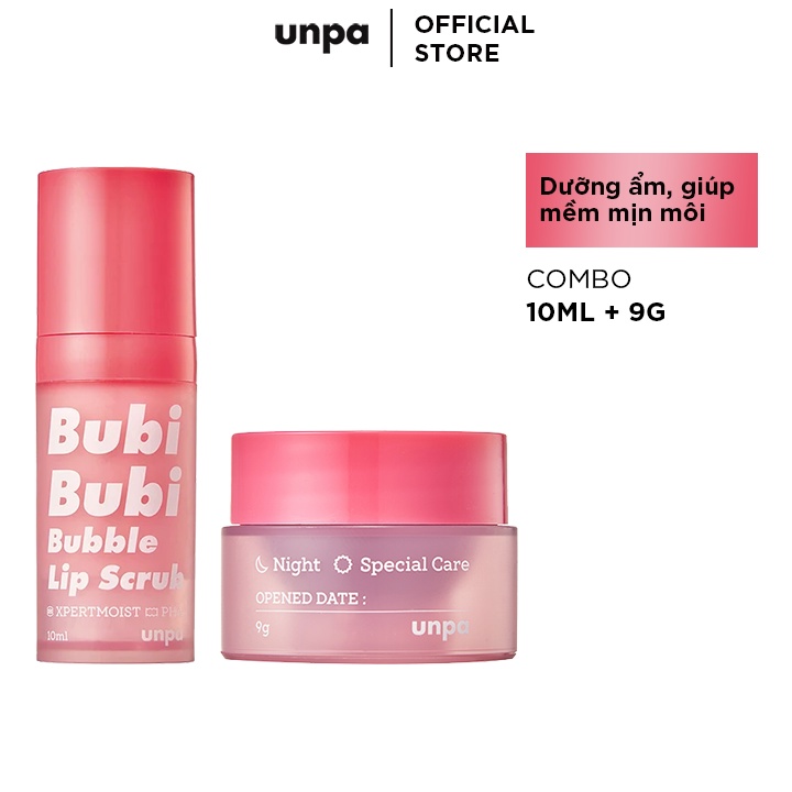 Combo Tẩy Tế Bào Chết Sủi Bọt Môi Unpa Bubi Bubi Bubble Lip Scrub 10ml Và Mặt Nạ Ngủ Môi Unpa Bubi Bubi Lip Mask 9gr