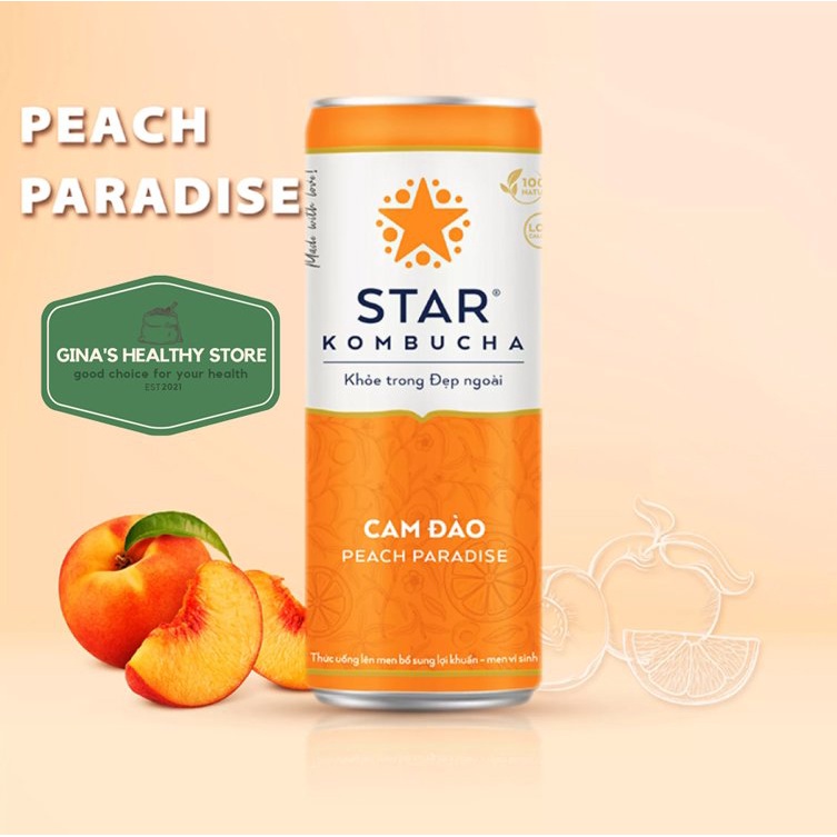 Thùng 30 lon trà Star Kombucha thức uống lên men tự nhiên vị Cam Đào/Peach Paradise (Sample)