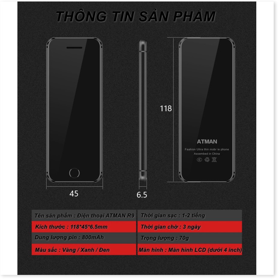 Điện thoại mini siêu mỏng 2 sim ATMAN R9  - cao cấp | BigBuy360 - bigbuy360.vn