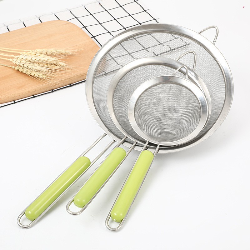 Rây Lọc Cháo Siêu Mịn Cho Bé, Rây Lọc Đồ Dùng Ăn Dặm Viền Inox Cán Xanh Hàng Loại 1
