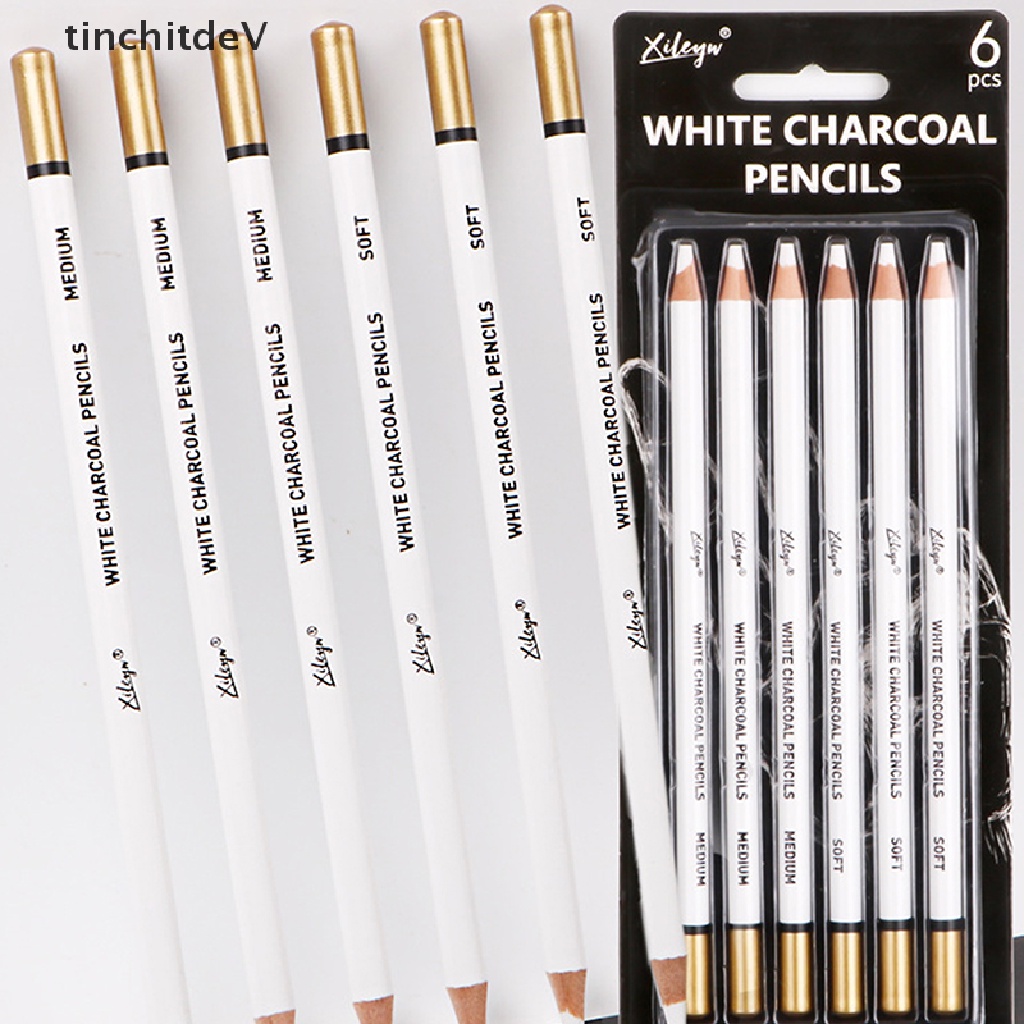Set 6 Bút Chì Than Mềm Và Vừa Màu Trắng Dùng Vẽ Phác Thảo