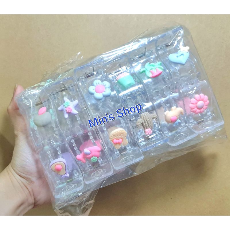 Set 12 kẹp 3r 5r đính charm dễ thương cho phái nữ