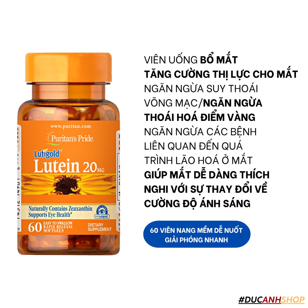 TPBVSK bổ mắt, cải thiện tầm nhìn cho mắt #Puritan'sPride LUTEIN GOLD 20MG 60 viên