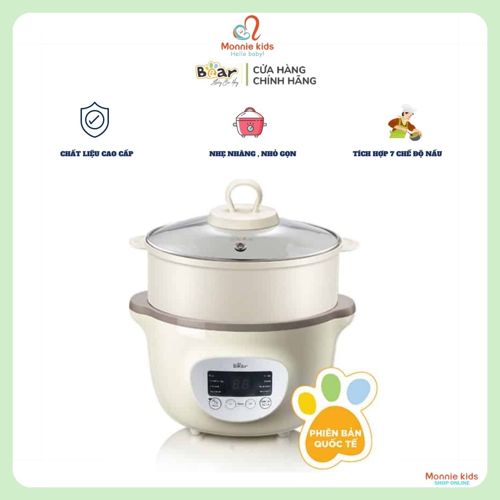 Nồi nấu chậm cho bé Bear 1,6L SUBE002, nồi nấu cháo chậm đa năng cho trẻ - Monnie Kids