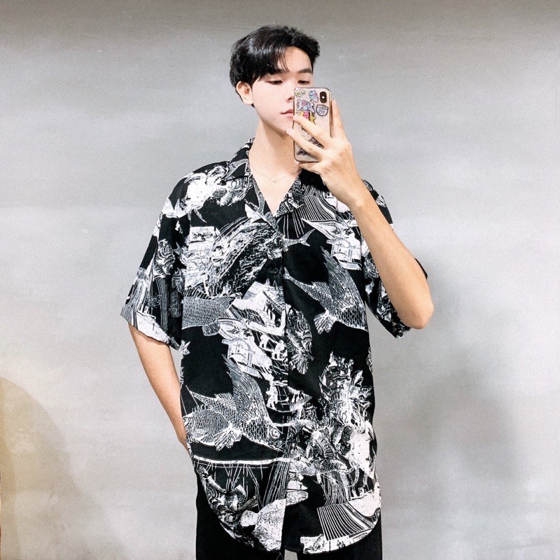 [Ảnh Shop Tự Chụp] Áo Sơmi Lụa Tay Ngắn Unisex