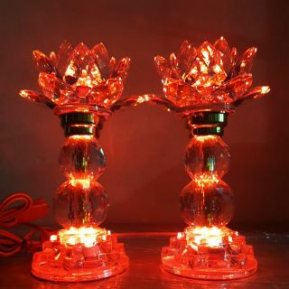 Cặp đèn thờ 7 màu hoa sen pha lê cao cấp mo1