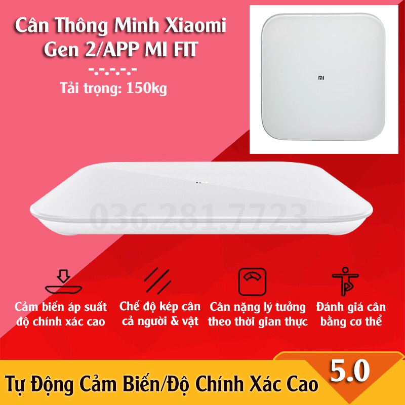 Cân Điện Tử Thông Minh Xiaomi Gen 2 Theo Dõi Sức Khỏe Kết Nối Bluetooth 5.0 Màn Hình Led Công Nghệ Hiện Đại - BH 6 Tháng