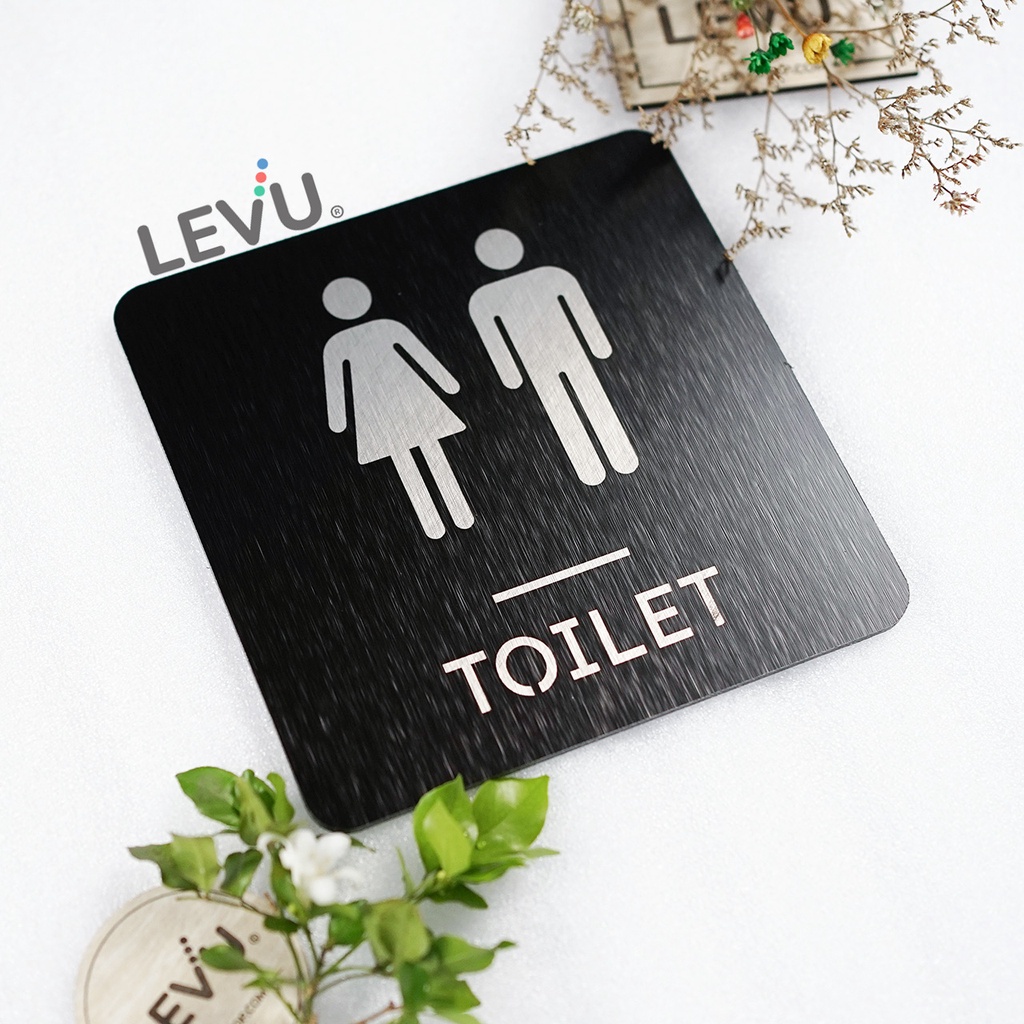 Bảng toilet bằng nhôm alu đen LEVU-ALU18 trang trí cửa khu vực nhà vệ sinh