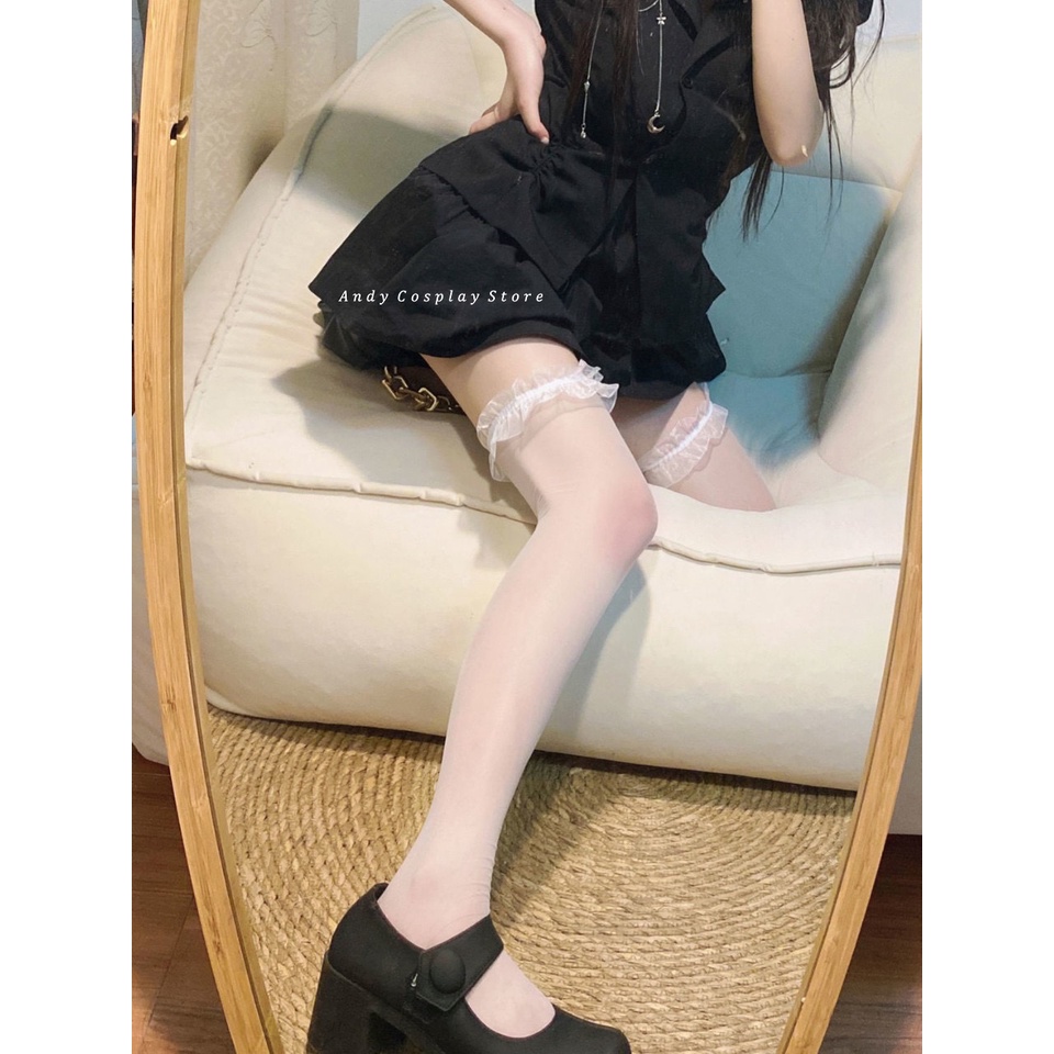 [CÓ SẴN] Tất đùi thun mỏng viền voan