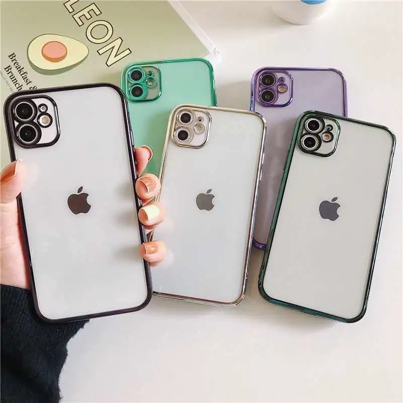 iPhone New Apple Full Pack Camera Solid Color for iPhone 12 mini 12 12 Pro 12 Pro Max Plating Bumper Silicone Transparent Case