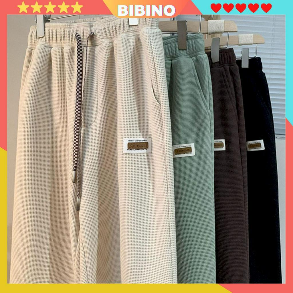 Quần ống suông form rộng nam nữ vải cotton tổ ong đẹp BIBINO Quần ống rộng baggy thời trang hàn quốc dày dặn mát mẻ QN04