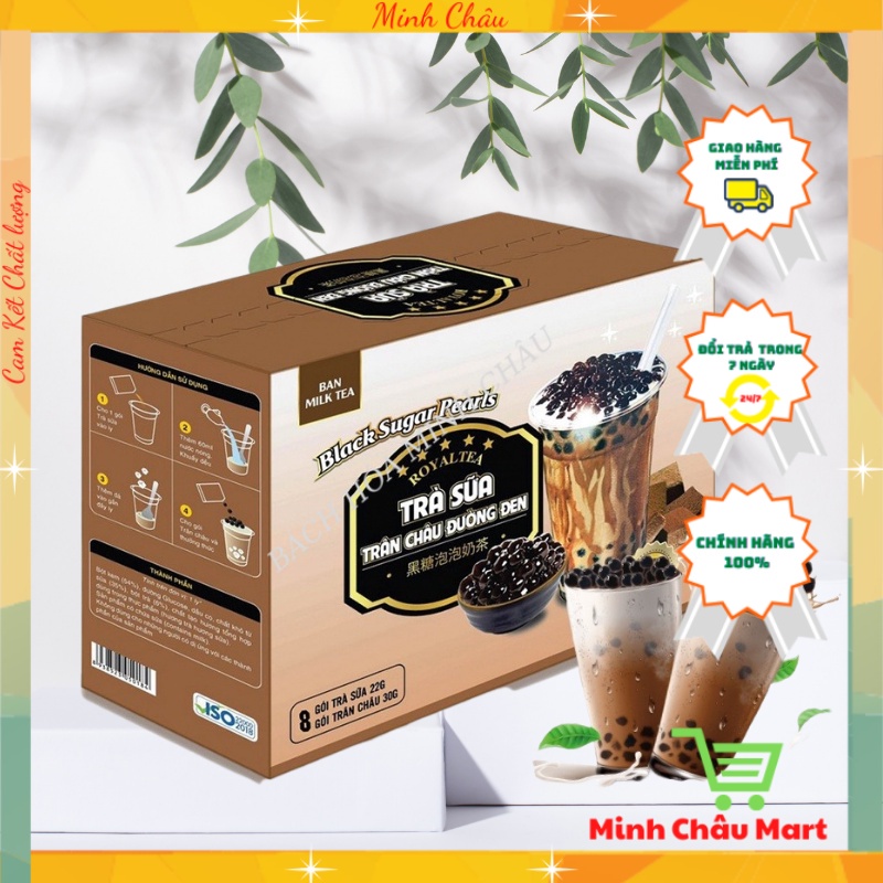 Trà Sữa Trân Châu Royal Tea/  Hillway Tự Pha Vị Chân Trâu Đường Đen Hộp 8 gói