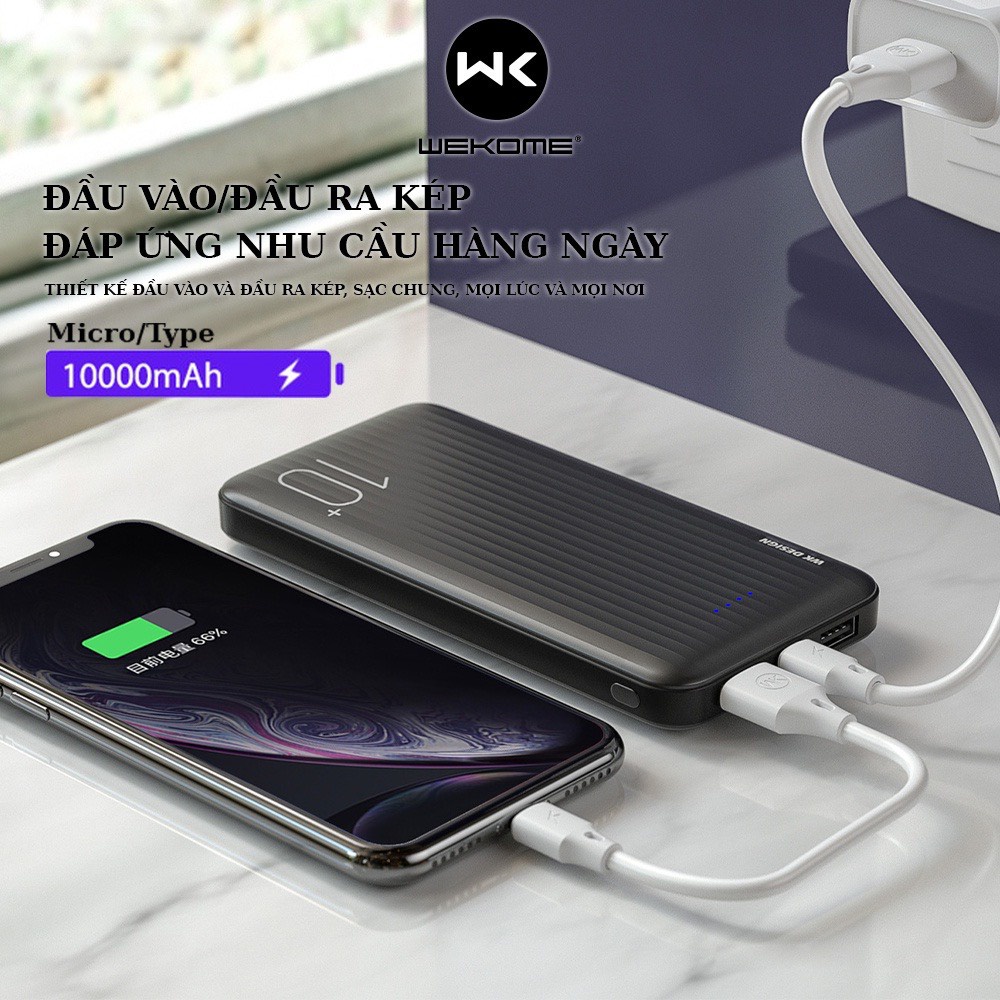 Pin sạc dự phòng 10000mAh Wekome WP-129 thông minh tự ngắt nguồn điện