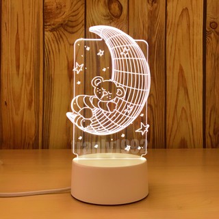 Đèn ngủ 3d GẤU ÔM TRĂNG, đèn trang trí, quà sinh nhật ý nghĩa, dễ thương