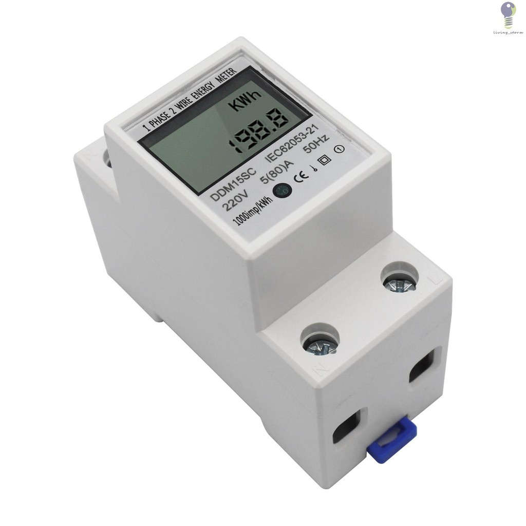 ving-LCD Digital Display Single Phase DIN-Rail Energy Meter 5-80A 220V 50Hz Electronic KWh Meter Power Consumption Monitor DDM15SC