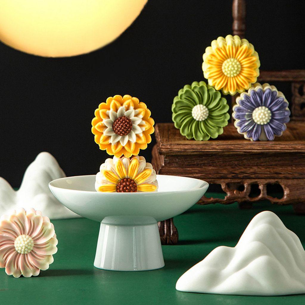 Khuôn Làm Bánh Trung Thu Dạng Nhấn Hình Hoa Cúc 3D DIY Sáng Tạo Dành Cho Nhà Bếp