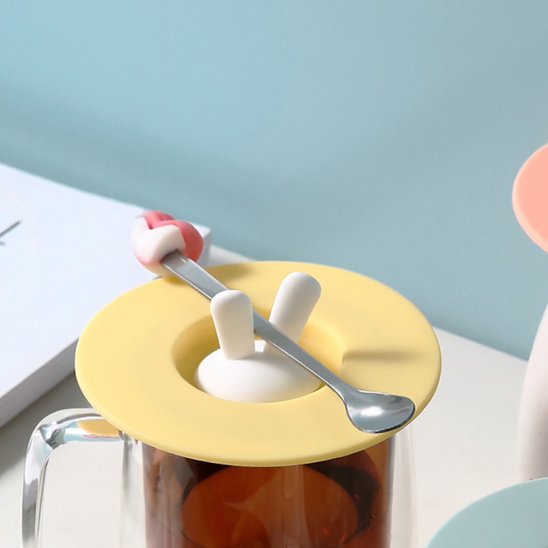 Nắp Đậy Ly Tai Thỏ Bằng Silicon Chống Bụi, Chống Tràn, Giữ Nhiệt Đa Năng