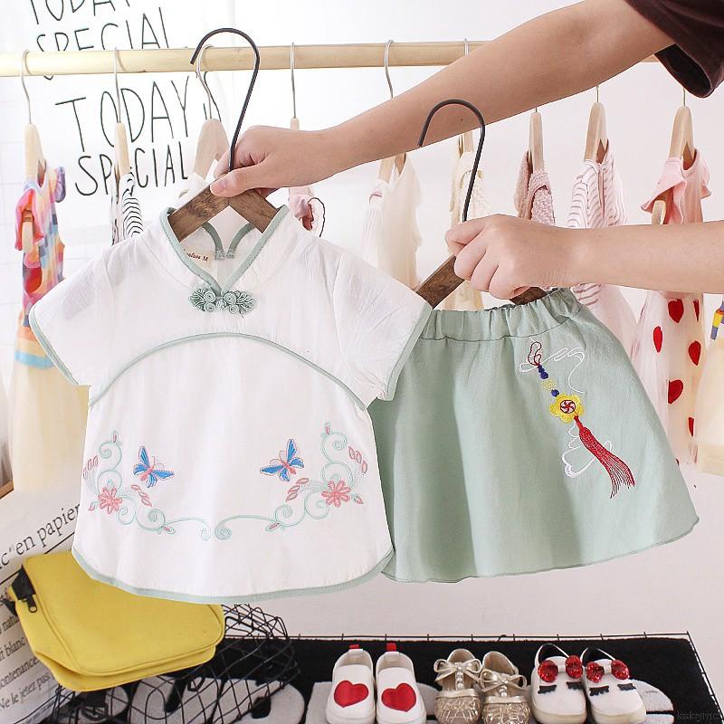 Set Áo Ngắn Tay Cổ Tròn + Quần Short Đáng Yêu Cho Bé Gái