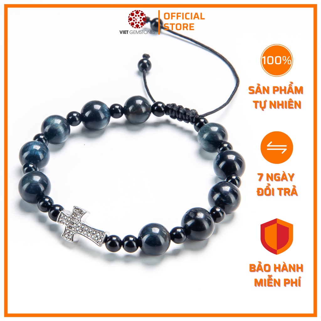 Vòng chuỗi mân côi mắt hổ xanh tự nhiên 8mm - Cho lời nguyện cầu thêm đẹp | VietGemstones