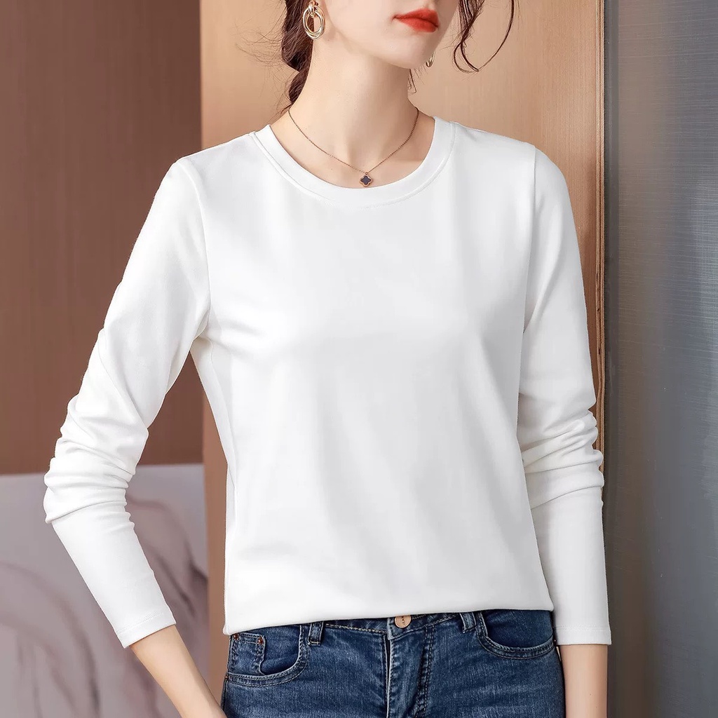 JA239 Áo thun nữ cổ tròn cotton dài tay mùa thu cao cấp hàng nhập