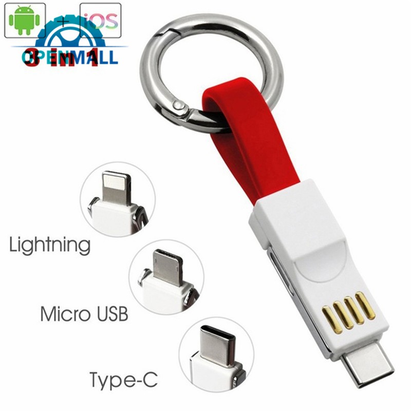 Cáp sạc/truyền dữ liệu đầu cắm/Micro USB/Type-C 3 trong 1 kèm vòng khóa tiện lợi cho ĐT