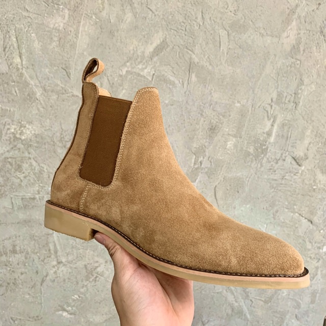 Giày Da Nam Chelsea Boot Cao Cổ Da Lộn Màu Nâu Thời Trang