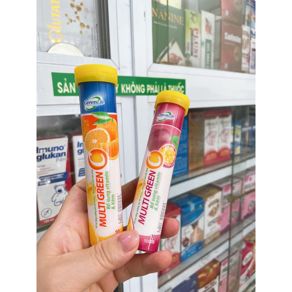 Viên Sủi MULTI GREEN vị Cam, vị Chanh Leo -  Bổ Sung Vitamin Và Khoáng Chất Cho Cơ Thể - Lọ 20 Viên