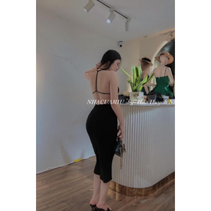 Đầm ôm body hở lưng phối dây chất vải Xốp dày dặn xịn sò cam kết hàng y hình