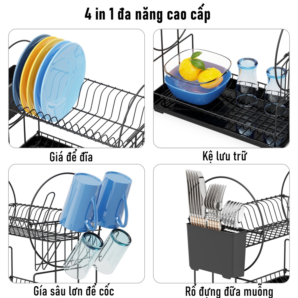 GSlife Giá Kệ Bát Kệ Bếp Giá Đa Năng 4 Trong 1 Kệ Chén Bát Thông Minh Tiện Lợi Kèm Khay Đựng