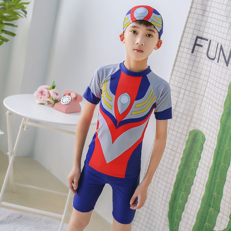 ✼Bộ đồ bơi trẻ em Tiga Ultraman dành cho bé trai Bộ chia nhỏ Kem chống nắng khô nhanh Đồ bơi bé trai cho bé lớn của trẻ