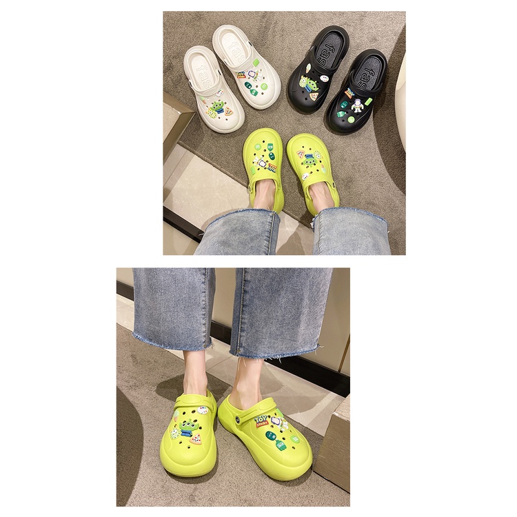 Dép Sục Cross Buzz Mũi Tròn Bánh Bèo Đế Cao 5cm Siêu Nhẹ kèm Sticker Dễ Thương - Dép Nữ Hot Trend 2022