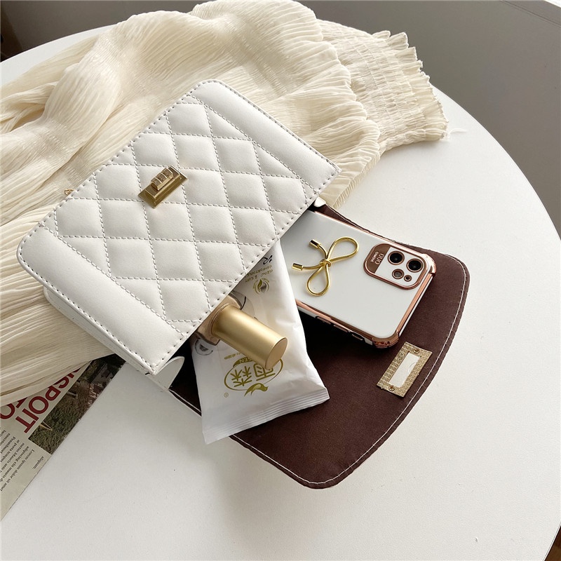 Túi Xách Đeo Vai Hình Vuông Cỡ Nhỏ Đựng Điện Thoại Phối Dây Xích Thời Trang Cho Nữ